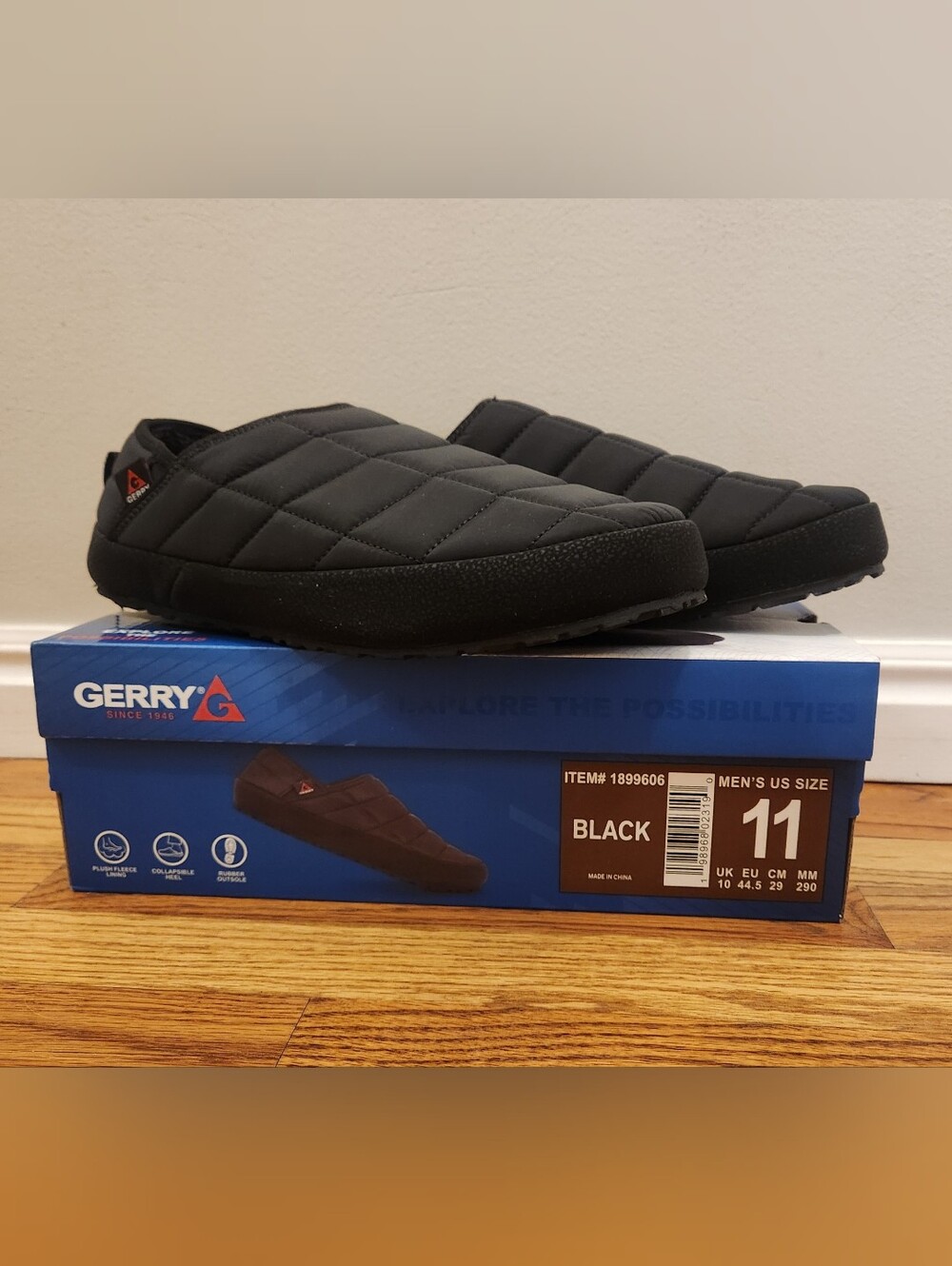 Gerry Weber Men's Black Quilted Slip-On Slippers New In Box, Size: 11